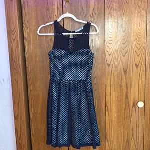 teal and navy polka dot dress